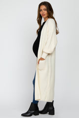 Ivory Bubble Sleeve Long Maternity Cardigan