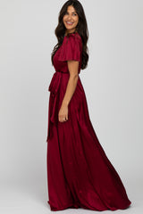 Burgundy Side Slit Satin Maxi Dress