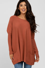 Rust Pocketed Dolman Sleeve Top