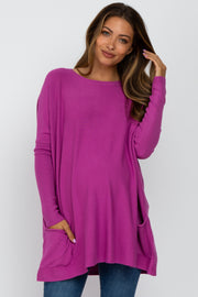 Magenta Pocketed Dolman Sleeve Maternity Top