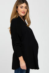 Black Distressed Seam Maternity Button Down Top