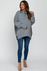 Heather Grey Mock Neck Exposed Seam Maternity Sweater