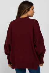 Burgundy Mock Neck Exposed Seam Maternity Sweater