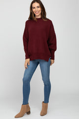 Burgundy Mock Neck Exposed Seam Sweater