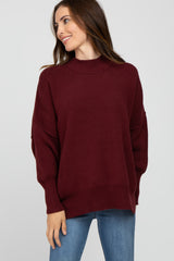 Burgundy Mock Neck Exposed Seam Maternity Sweater