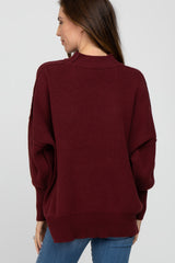 Burgundy Mock Neck Exposed Seam Sweater