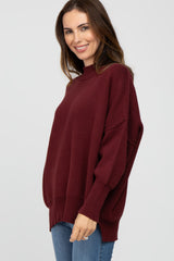 Burgundy Mock Neck Exposed Seam Sweater