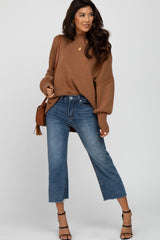 Camel Mock Neck Exposed Seam Sweater