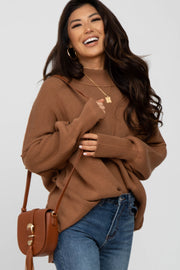 Camel Mock Neck Exposed Seam Sweater