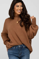 Camel Mock Neck Exposed Seam Sweater