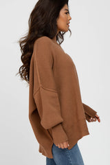 Camel Mock Neck Exposed Seam Sweater