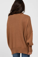 Camel Mock Neck Exposed Seam Sweater