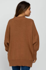 Camel Mock Neck Exposed Seam Maternity Sweater