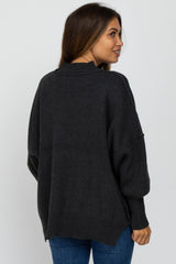 Charcoal Mock Neck Exposed Seam Maternity Sweater