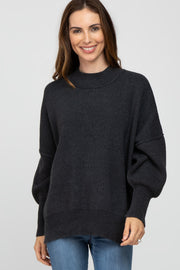 Charcoal Mock Neck Exposed Seam Sweater