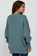 Light Teal Mock Neck Exposed Seam Maternity Sweater