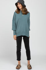 Light Teal Mock Neck Exposed Seam Sweater