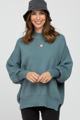 Light Teal Mock Neck Exposed Seam Maternity Sweater