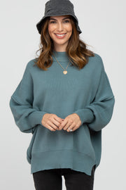 Light Teal Mock Neck Exposed Seam Sweater