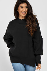 Black Mock Neck Exposed Seam Maternity Sweater