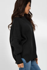 Black Mock Neck Exposed Seam Sweater