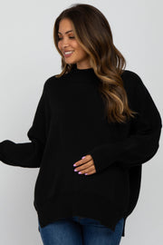 Black Mock Neck Exposed Seam Maternity Sweater