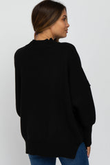 Black Mock Neck Exposed Seam Maternity Sweater