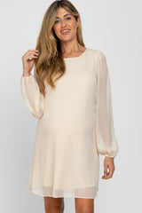 Ivory Shimmer Long Sleeve Maternity Dress