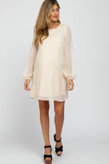 Ivory Shimmer Long Sleeve Maternity Dress