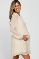 Ivory Shimmer Long Sleeve Maternity Dress