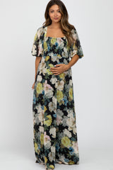 Black Multi-Color Floral Maternity Maxi Dress