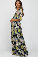 Black Multi-Color Floral Maternity Maxi Dress