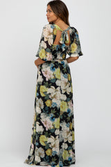 Black Multi-Color Floral Maternity Maxi Dress