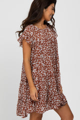 Rust Floral Chiffon Tiered Dress