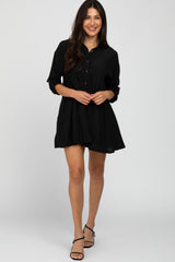 Black Button Front Collared Dress