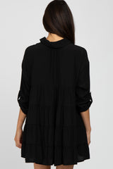 Black Button Front Collared Dress