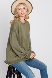 Olive Raw Edge Sweatshirt