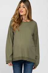 Olive Raw Edge Maternity Sweatshirt