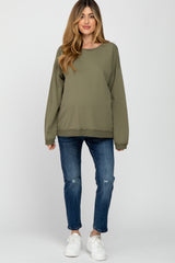 Olive Raw Edge Maternity Sweatshirt