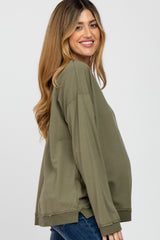 Olive Raw Edge Maternity Sweatshirt