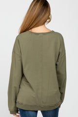 Olive Raw Edge Maternity Sweatshirt