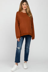 Camel Raw Edge Maternity Sweatshirt