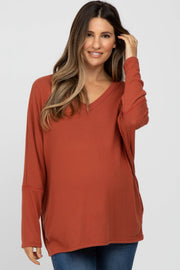 Rust V-Neck Long Sleeve Maternity Top