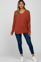 Rust V-Neck Long Sleeve Top