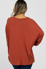 Rust V-Neck Long Sleeve Top