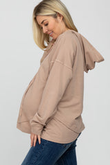 Taupe French Terry Hooded Pullover Maternity Top