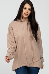 Taupe French Terry Hooded Pullover Maternity Top