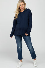 Navy French Terry Hooded Pullover Maternity Top