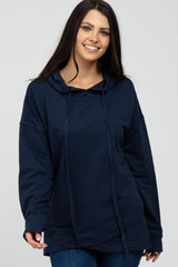 Navy French Terry Hooded Pullover Maternity Top