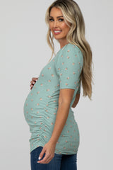 Mint Green Floral Print Ruched Maternity Top